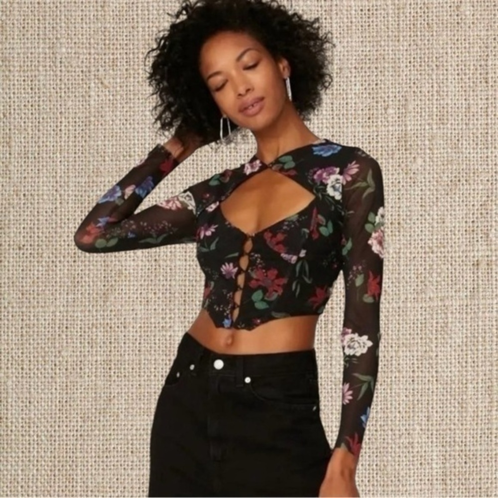 Floral Black Sheer Long Sleeve Top